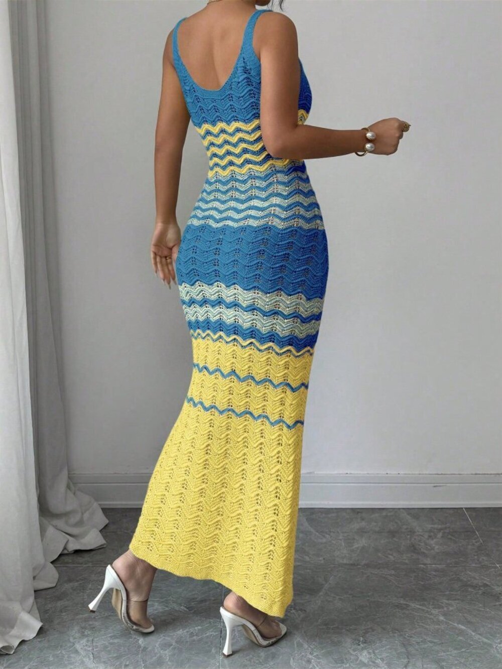 Multicolor Elegant Women's Stripe Design Knit Dress - Picture 2 of 6